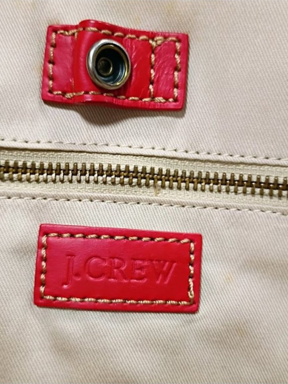 J. Crew Quilted Red Nylon Tote Bag With Leather Trim - Picture 2 of 10